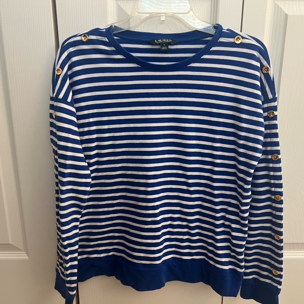 Lauren Ralph Lauren blue and white stripe long sleeve top size Medium